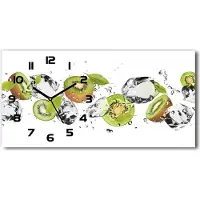 Tulup Wanduhr aus Glas – 60x30 cm - Glasbild - Glasuhr - Gehärtetes Glas - schwarze-zeiger - Kiwi und Wasser