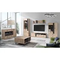 Lomadox Wohnzimmermöbel-Set mit 2 Vitrinen, Sideboard & Couchtisch in Eiche Nb., modern 6-teilig ANTIGUA-133