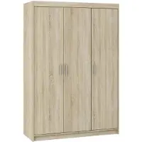 Beautysofa Drehtürenschrank ELENA 3D Eiche Sonoma mit mattsilber Griffe - Kleiderschrank 130 cm mit glatten 3 Türen