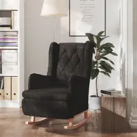 vidaXL Möbel Schaukelsessel mit Kautschukholz-Beinen Schwarz Stoff - Fernseh- & Relaxsessel 329407