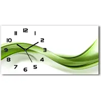 Tulup Wanduhr aus Glas – 60x30 cm - Glasbild - Glasuhr - Gehärtetes Glas - schwarze-zeiger - grüne Welle