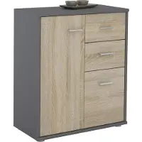 CARO-Möbel Kommode Highboard Bürokommode mit 2 Schubladen und 2 Türen in grau / Sonoma Eiche