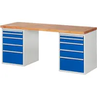 RAU Werkbank mit 10 Schubladen - Vollauszug - 60:2 / 90:2 / 150:4 / 270:2 - 840 x 2.000 x 700 mm (HxBxT) - Traglast 1.000 kg - Buche