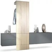 Vladon Garderobe Carlton Set 1, Germany, Flur-Garderobe aus Deko-paneel, Schubladen-Kommode & Schuhschrank, Anthrazit matt / Eiche sägerau (209 x 193 x 35 cm)