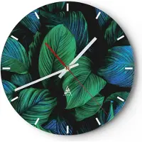 ARTTOR Wanduhr - Rund - Glasuhr - Blätter Pflanzen Exotik - 40x40cm - Schleichendes Uhrwerk - Lautlos - zum Aufhängen bereit - Dekoration Modern - Wanddekoration aus Glas - C3AR40x40-5066