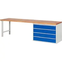 RAU Werkbank mit 4 XXL Schubladen - Teilauszug - 180:4 - 890 x 3.000 x 700 mm (HxBxT) - Traglast 1.000 kg - Buche