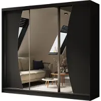 Masseno Schiebetürenschrank VOCE 240 cm Kleiderschrank Schlafzimmer Schrank 3-türig mit Spiegel Schwarz