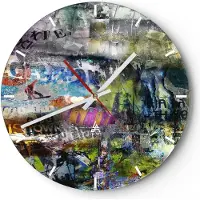 ARTTOR Wanduhr - Rund - Glasuhr - Graffiti modern - 30x30cm - Schleichendes Uhrwerk - Lautlos - zum Aufhängen bereit - Dekoration Modern - Wanddekoration aus Glas - C3AR30x30-3564