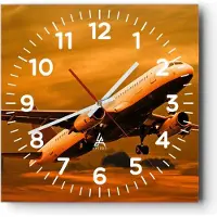 ARTTOR Wanduhr - Quadrat - Glasuhr - Passagier Flugzeug Flugzeug Flügel - 40x40cm - Schleichendes Uhrwerk - Lautlos - zum Aufhängen bereit - Dekoration Modern - Wanddekoration aus Glas - C4AC40x40-0368