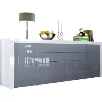 Vladon Sideboard La Paz V2, Germany, Kommode mit 2 Türen, 2 Schubkästen und 2 Klappen, Weiß Hochglanz/Grau Hochglanz/Weiß Hochglanz (200 x 72 x 35 cm)