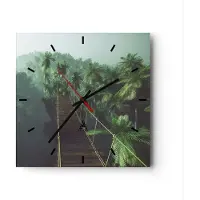 ARTTOR Wanduhr - Quadrat - Glasuhr - Dschungel Palme Brücke - 30x30cm - Schleichendes Uhrwerk - Lautlos - zum Aufhängen bereit - Dekoration Modern - Wanddekoration aus Glas - C3AC30x30-3674