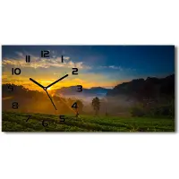 Tulup Wanduhr aus Glas – 60x30 cm - Glasbild - Glasuhr - Gehärtetes Glas - schwarze-zeiger - Tee Plantage
