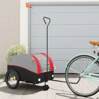 vidaXL Möbel Fahrradanhänger Schwarz und Rot 45 kg Eisen - Fahrradanhänger &11604
