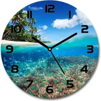 Tulup Wanduhr aus Glas 30fi Glasbild Glasuhr Gehärtetes Glas - schwarze-zeiger - Coral reef