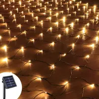 ROSNEK 1.5X1.5M 100 LED Solar Lichternetz Lichtervorhang 8 Lichtmodi Außen Party Garten Lichterkette, Warmweiß