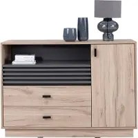 Masseno Kommode PUNTO 120 cm Sideboard mit 2 Schubladen und 1 Türen für Wohnzimmer Schlafzimmer Modern 120x40x85 cm Eichefarben / Eichefarben