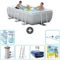 Intex Rechteckiges Prisma-Rahmen-Schwimmbecken – 300 x 175 x 80 cm – Grau – inklusive Pumpe – Leiter Sonnensegel - Wartungspaket - Filter - Reinigungskit