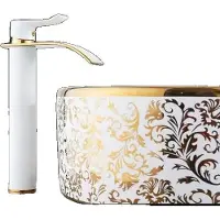 OEM Badezimmerarmatur, Gold-Finish, Wasserfall-Design, weiß n Gold t