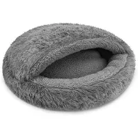 Domarex Hundebett Katzenschlafsack 2in1 Shaggy/Sherpa – Kuschelhöhle & Schlafsack mit Anti-Slip Boden – Komfort Haustierbett – Größe L Grau