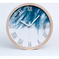 Tulup Holzuhr 30fi cm wanduhr - weiße Spitzen - blaue Federn