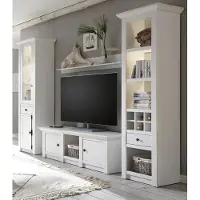 Furn.Design Wohnwand "Hooge" in Pinie weiß Landhaus Schrankwand 4-teilig 293 x 207 cm