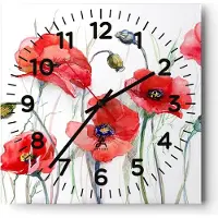 ARTTOR Wanduhr - Quadrat - Glasuhr - Blume Mohn Wiese - 30x30cm - Schleichendes Uhrwerk - Lautlos - zum Aufhängen bereit - Dekoration Modern - Wanddekoration aus Glas - C4AC30x30-3584