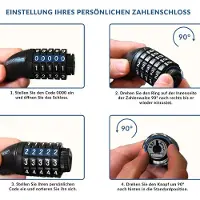 B2X Fahrradkettenschloss, 1,2 m, 5-stellige Zahlenkombination, schwarzer Stahl