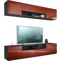 Vladon Wohnwand Mogan, Schwarz matt/Bordeaux Hochglanz - Moderne Anbauwand bestehend aus 2 TV-Boards (181 x 147 x 35 cm)