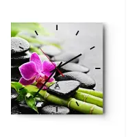 ARTTOR Wanduhr - Quadrat - Glasuhr - Pflanze Steine Bambus Spa - 40x40cm - Schleichendes Uhrwerk - Lautlos - zum Aufhängen bereit - Dekoration Modern - Wanddekoration aus Glas - C3AC40x40-2681