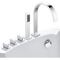 Melko Wasserhahn Badewannenarmatur Handbrause Chrom 5 Loch Set Bad Wasserfall