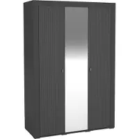 Mirjan 24 Kleiderschrank Mossa 2D MO01, Schlafzimmer Garderobe mit drei Drehtüren, Stilvoll Kollektion, Frontspiegel (Farbe: Schwarz)