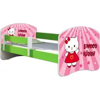 ACMA Jugendbett Kinderbett Junior-Bett Komplett-Set mit Matratze Lattenrost und Rausfallschutz Grün 15 Sweet Kitty 160x80