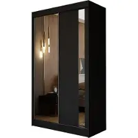 Masseno Schiebetürenschrank GRAZIA 120 cm Kleiderschrank Schlafzimmer Schrank 2-türig mit Spiegel Schwarz