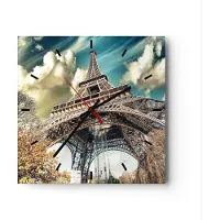 ARTTOR Wanduhr - Quadrat - Glasuhr - Eiffel technik europa frankreich - 40x40cm - Schleichendes Uhrwerk - Lautlos - zum Aufhängen bereit - Dekoration Modern - Wanddekoration aus Glas - C3AC40x40-2489