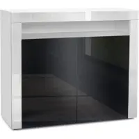 Vladon Kommode Valencia, Germany, Sideboard mit 2 Türen und 1 offenem Fach, Weiß matt/Schwarz Hochglanz/Weiß Hochglanz (108 x 92 x 40 cm)
