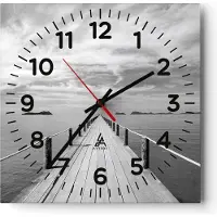ARTTOR Wanduhr - Quadrat - Glasuhr - Holz Brücke Meer - 40x40cm - Schleichendes Uhrwerk - Lautlos - zum Aufhängen bereit - Dekoration Modern - Wanddekoration aus Glas - C4AC40x40-4985