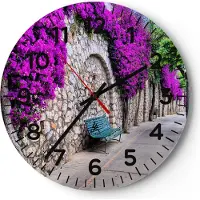 ARTTOR Wanduhr - Rund - Glasuhr - Pflanzen Bank Straße Sommer - 30x30cm - Schleichendes Uhrwerk - Lautlos - zum Aufhängen bereit - Dekoration Modern - Wanddekoration aus Glas - C4AR30x30-2790