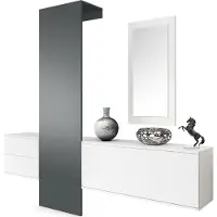 Vladon Garderobe Wandgarderobe Carlton Set 1, Germany, Korpus in Weiß matt / Paneel in Graphit seidenmatt