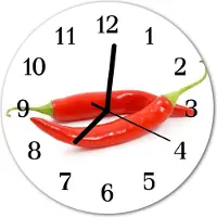 Tulup Glasuhr Wanduhr Küchenuhr Echt-Glas 30fi cm Chilipfeffer rot