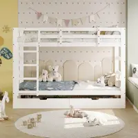 ProximaX Kinderbett 90x200cm, Etagenbett, Hochbett mit Treppe, Jugendbett mit Lattenrost und 2 Schubladen, Massivholzbett Stockbett, Weiß