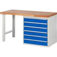 RAU Werkbank mit 6 XL Schubladen - Teilauszug - 120:6 - 840 x 1.500 x 700 mm (HxBxT) - Traglast 1.000 kg - Buche