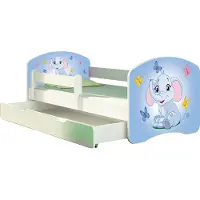 ACMA Jugendbett Kinderbett Junior-Bett Komplett-Set mit Matratze Lattenrost und Rausfallschutz Weiß 26 Elefant 140x70 + Bettkasten