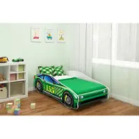 ACMA Jugendbett Kinderbett Auto-Bett Junior Cars Bett Komplett-Set mit Matratze, Lattenrost und Rausfallschutz 140x70 cm - CAR-5