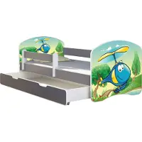 ACMA Jugendbett Kinderbett Junior-Bett Komplett-Set mit Matratze Lattenrost und Rausfallschutz Grau 35 Hubschrauber 180x80 + Bettkasten