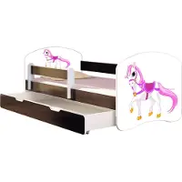 ACMA Jugendbett Kinderbett Junior-Bett Komplett-Set mit Matratze Lattenrost und Rausfallschutz Wenge 43 Kleines Pferd 180x80 + Bettkasten