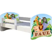 ACMA Jugendbett Kinderbett Junior-Bett Komplett-Set mit Matratze Lattenrost und Rausfallschutz Weiß 02 Animals Name 140x70