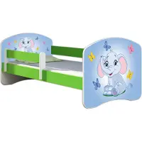 ACMA Jugendbett Kinderbett Junior-Bett Komplett-Set mit Matratze Lattenrost und Rausfallschutz Grün 26 Elefant 180x80