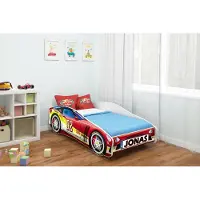 ACMA Jugendbett Kinderbett Auto-Bett Junior Cars Bett Komplett-Set mit Matratze, Lattenrostund Rausfallschutz 160x80cm - CAR-4 + NAME