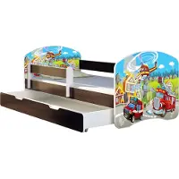 ACMA Jugendbett Kinderbett Junior-Bett Komplett-Set mit Matratze Lattenrost und Rausfallschutz Wenge 36 Feuerwehr 140x70 + Bettkasten