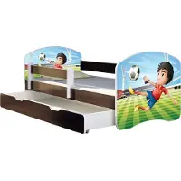 ACMA Jugendbett Kinderbett Junior-Bett Komplett-Set mit Matratze Lattenrost und Rausfallschutz Wenge 13 Fußballer 160x80 + Bettkasten